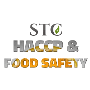 STC HACCP and Food Safety logo in grey and gold text with green leaf in the C