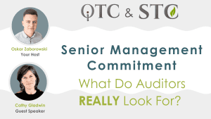 Banner with headshots of Oskar Zaborowski and Cathy Gladwin beside seminar title Senior Management Commitment