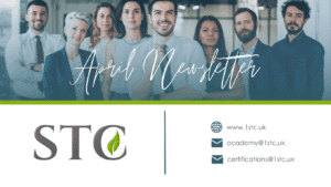 Team of office staff with April Newsletter text and STC contact details below